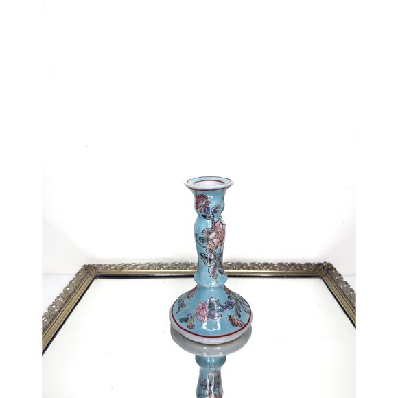 Other - Mid 20th Century Floral Hand Painted Chinese Famille Rose Candlestick Holder